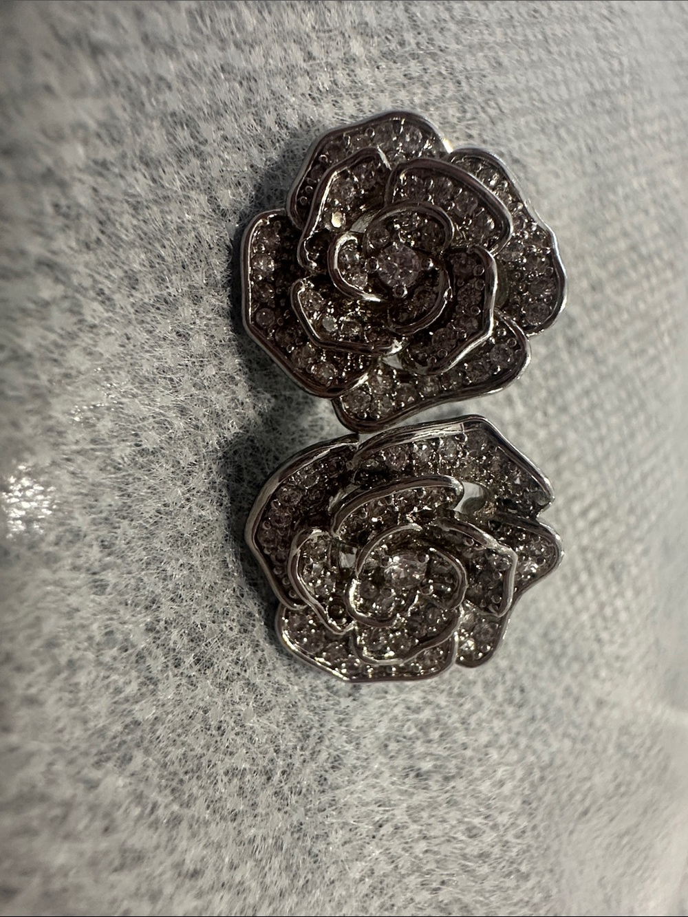 Silver Crystal Rose Stud Earrings - Women's Jewelry